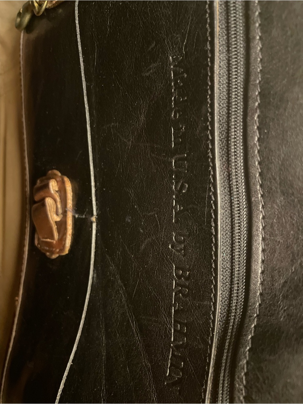 Vintage BRAHMIN Tuscan Leather Tote Black with Brown Crocodile-Embossed Trim - Picture 5 of 11